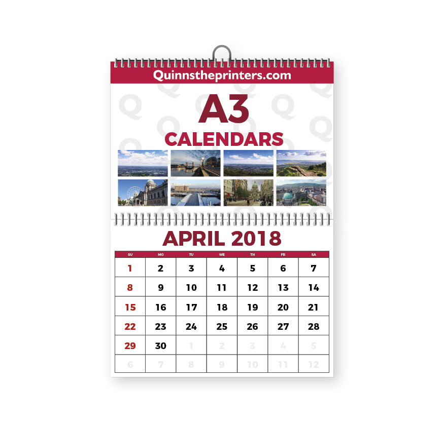 A3 Calendar Wire Bound Printing | Quinnstheprinters.com